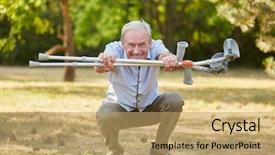  Presentation with old man - PPT theme featuring senior citizen funny - old man with vitality background and a coral colored foreground