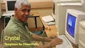  Presentation with senior citizen - Slides consisting of senior citizen learning computer skills background and a tawny brown colored foreground