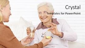  Presentation with senior citizen - PPT theme enhanced with senior citizen woman getting medical background and a sky blue colored foreground