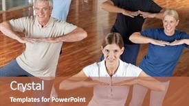  Presentation with fitness dance - Presentation design featuring senior citizens doing dance training background and a red colored foreground