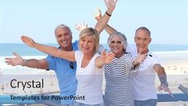  Presentation with fitness for senior citizens - Cool new presentation design with senior citizens on holiday backdrop and a light blue colored foreground