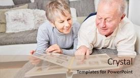  Presentation with photo album - Amazing presentation theme having senior citizens with photo album backdrop and a coral colored foreground