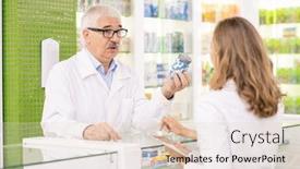  Presentation with pharmacist - Audience pleasing slide set consisting of senior-confident-pharmacist-in-whitecoat backdrop and a lemonade colored foreground