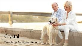  Presentation with active seniors senior couple - Presentation theme having senior couple and big dog background and a coral colored foreground
