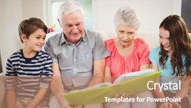  Presentation with children reading - Beautiful PPT layouts featuring senior couple and their grand backdrop and a coral colored foreground