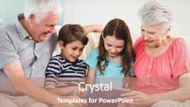  Presentation with using digital tablet - Presentation design consisting of senior couple and their grand background and a coral colored foreground