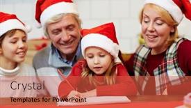  Presentation with crayon - PPT theme enhanced with senior couple and their grandson looking at little girl with crayon drawing xmas picture in notepad background and a red colored foreground