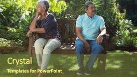  Presentation with senior couple - Colorful PPT theme enhanced with senior couple arguing while sitting backdrop and a tawny brown colored foreground