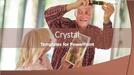  Presentation with home improvement - Presentation design having senior couple as a home improvement with screwdriver hangs a picture on home background and a tawny brown colored foreground