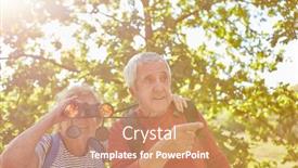  Presentation with birds - Colorful PPT theme enhanced with senior-couple-as-ornithologists backdrop and a coral colored foreground