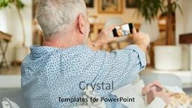  Presentation with video conferencing - Presentation design with senior-couple-at-home-using background and a light blue colored foreground