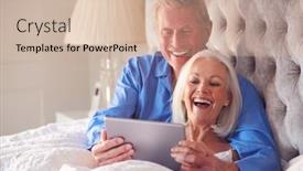  Presentation with digital self - Audience pleasing PPT theme consisting of senior-couple-at-home backdrop and a soft green colored foreground