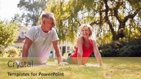 Presentation with fitness clothing - Beautiful PPT theme featuring senior-couple-at-home backdrop and a yellow colored foreground