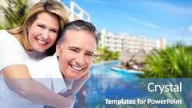  Presentation with health tourism - Cool new theme with senior couple at tropical resort backdrop and a teal colored foreground