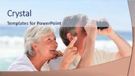 Presentation with senior couple - Amazing PPT layouts having senior couple bird watching backdrop and a sky blue colored foreground
