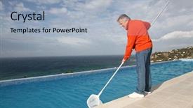  Presentation with swimming pool - Theme enhanced with senior couple cleaning swimming pool background and a  colored foreground
