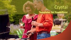  Presentation with wine beer - PPT theme featuring senior-couple-cooking-outdoor-barbeque background and a tawny brown colored foreground