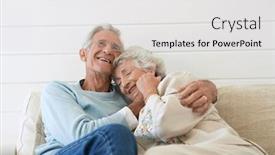  Presentation with senior couple - Cool new presentation design with senior-couple-cuddling-on-couch backdrop and a light gray colored foreground