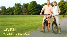  Presentation with cycling - Audience pleasing presentation consisting of senior couple cycling in park backdrop and a gold colored foreground