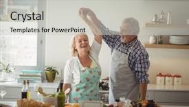  Presentation with dance beautiful couple dancing ballroom - Slide set having senior couple dancing in kitchen background and a light gray colored foreground