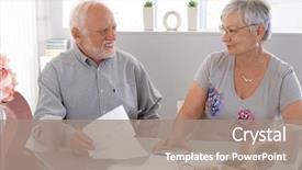  Presentation with senior couple - Cool new PPT theme with senior couple discussing financial matter backdrop and a coral colored foreground