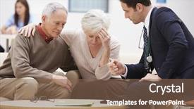  Presentation with senior couple - Colorful presentation enhanced with senior couple discussing test results backdrop and a violet colored foreground