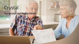  Presentation with active seniors senior couple - Beautiful theme featuring senior couple discussing their bills backdrop and a lemonade colored foreground