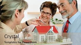  Presentation with real estate prices - Beautiful PPT theme featuring senior couple discussing with consultant backdrop and a coral colored foreground