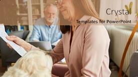  Presentation with bookkeeping - Slides having senior-couple-does-the-bookkeeping background and a coral colored foreground