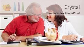  Presentation with financial planning - Presentation featuring senior-couple-doing-financial-planning background and a soft green colored foreground
