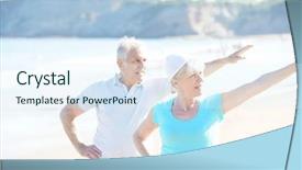  Presentation with honolulu senior on a beach - Presentation theme consisting of senior couple doing stretching exercices on the beach background and a sky blue colored foreground
