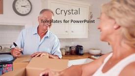  Presentation with senior couple - Slide set featuring senior-couple-downsizing-in-retirement background and a soft green colored foreground