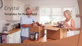  Presentation with senior couple - Cool new slide deck with senior-couple-downsizing-in-retirement backdrop and a mint green colored foreground