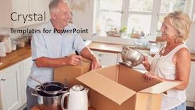  Presentation with senior couple - Amazing slide set having senior-couple-downsizing-in-retirement backdrop and a soft green colored foreground