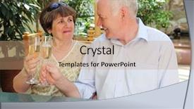  Presentation with romantic birthday couple celebrate - Beautiful theme featuring celebration retirement - senior couple drinking champagne backdrop and a coral colored foreground