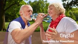  Presentation with summer drinking water - PPT theme having senior couple drinking fresh water background and a coral colored foreground