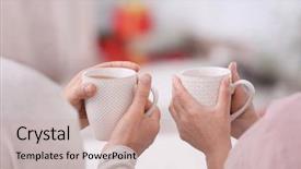  Presentation with senior couple - Slide deck with senior couple drinking hot tea background and a coral colored foreground