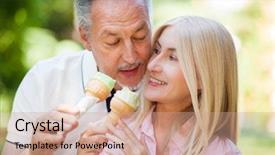  Presentation with ice cream - Slide deck featuring senior couple eating an ice cream outdoor background and a coral colored foreground