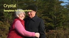  Presentation with pine forest - Slides enhanced with senior couple embrace while enjoying a winter walk through a pine forest background and a tawny brown colored foreground