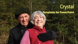  Presentation with pine forest - Presentation theme enhanced with senior couple embrace while enjoying a winter walk through a pine forest background and a tawny brown colored foreground