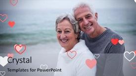  Presentation with valentines - Presentation theme featuring senior couple embracing at beach background and a light blue colored foreground