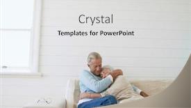  Presentation with senior couple - Presentation theme with senior-couple-embracing-sitting background and a light gray colored foreground