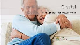  Presentation with senior couple - Presentation design having senior-couple-embracing-sitting background and a soft green colored foreground