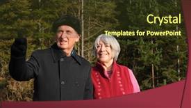 Presentation with pine forest - Theme featuring senior couple enjoy a winter walk through a pine forest background and a tawny brown colored foreground