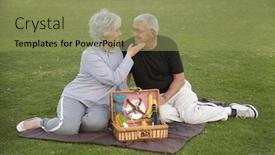  Presentation with romantic birthday couple celebrate - Beautiful presentation theme featuring senior couple enjoying a romantic picnic backdrop and a seafoam green colored foreground