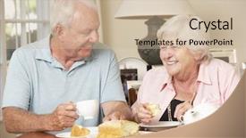  Presentation with afternoon tea - Audience pleasing slide set consisting of senior couple enjoying afternoon tea backdrop and a soft green colored foreground