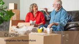  Presentation with chinese food - Audience pleasing presentation theme consisting of senior couple enjoying chinese food surrounded by moving boxes backdrop and a coral colored foreground
