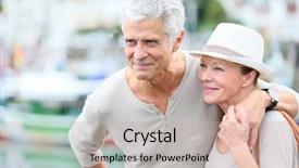  Presentation with journey - PPT theme featuring senior couple enjoying journey in tourist city background and a soft green colored foreground