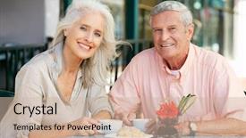  Presentation with senior couple - Presentation design enhanced with senior couple enjoying snack background and a soft green colored foreground