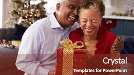  Presentation with senior couple - PPT layouts with senior couple exchanging christmas gifts background and a tawny brown colored foreground